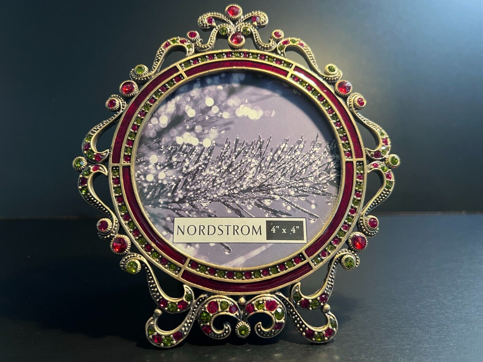 Rare Vtg Jeweled Circular Metal Picture Frame by NORDSTROM - Fits 4\