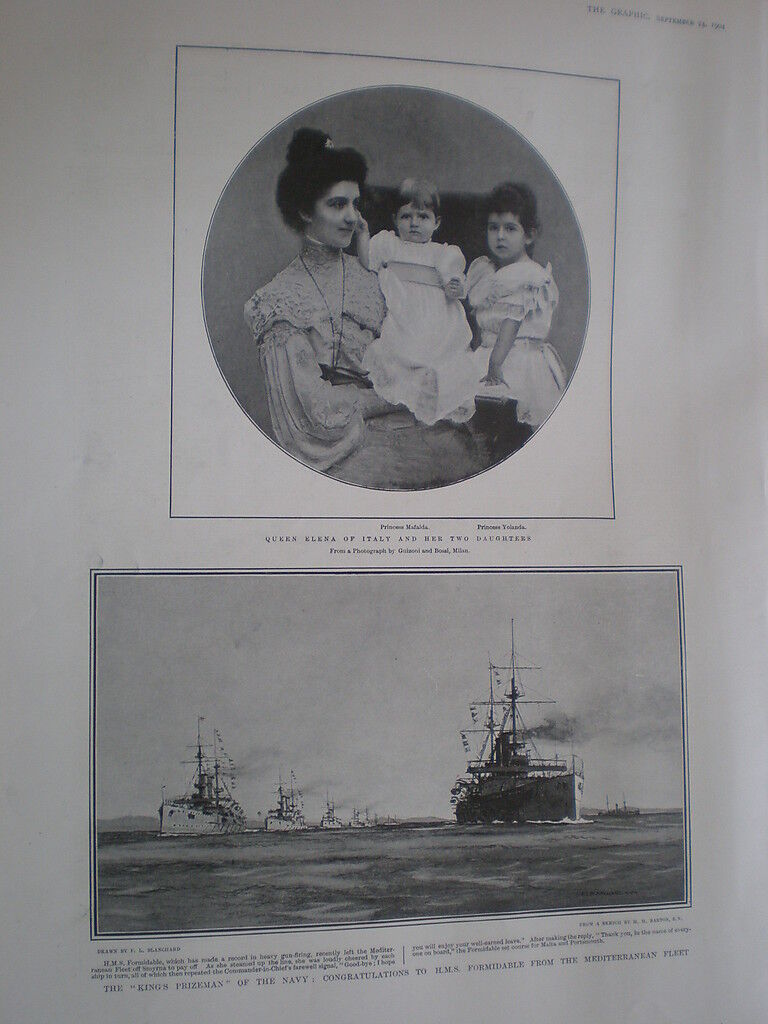 Printed photo Queen Elena of Italy and her daughters 1904