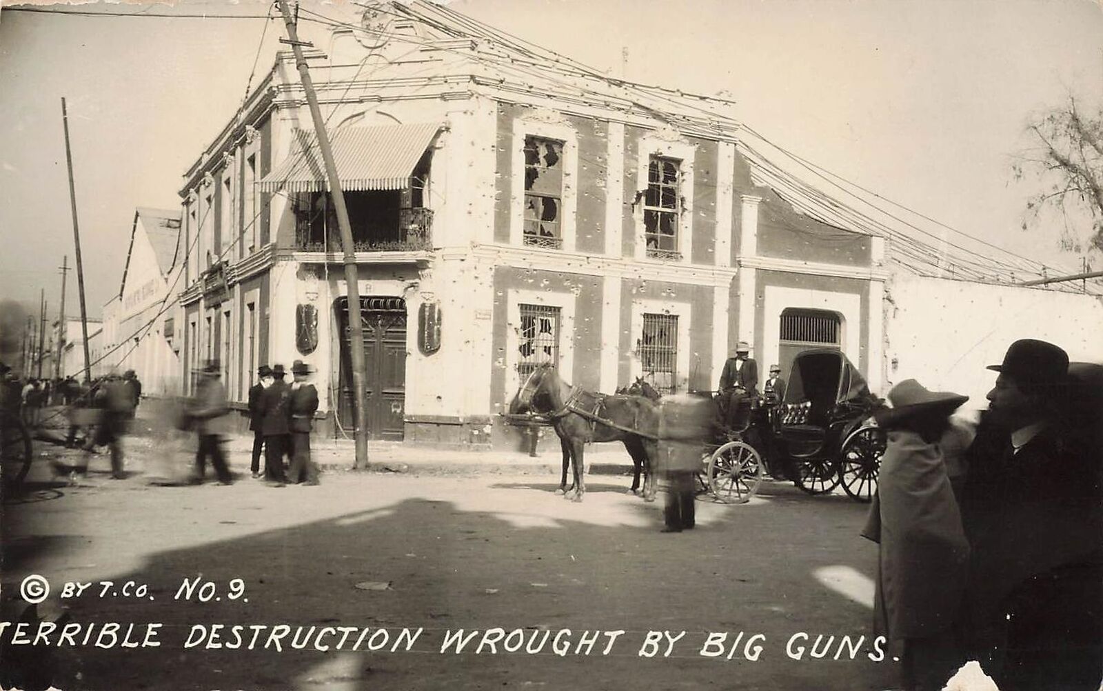 1913 Mexican Revolution RPPC Mexico City Gun Holes 10 tragic days Photo Postcard