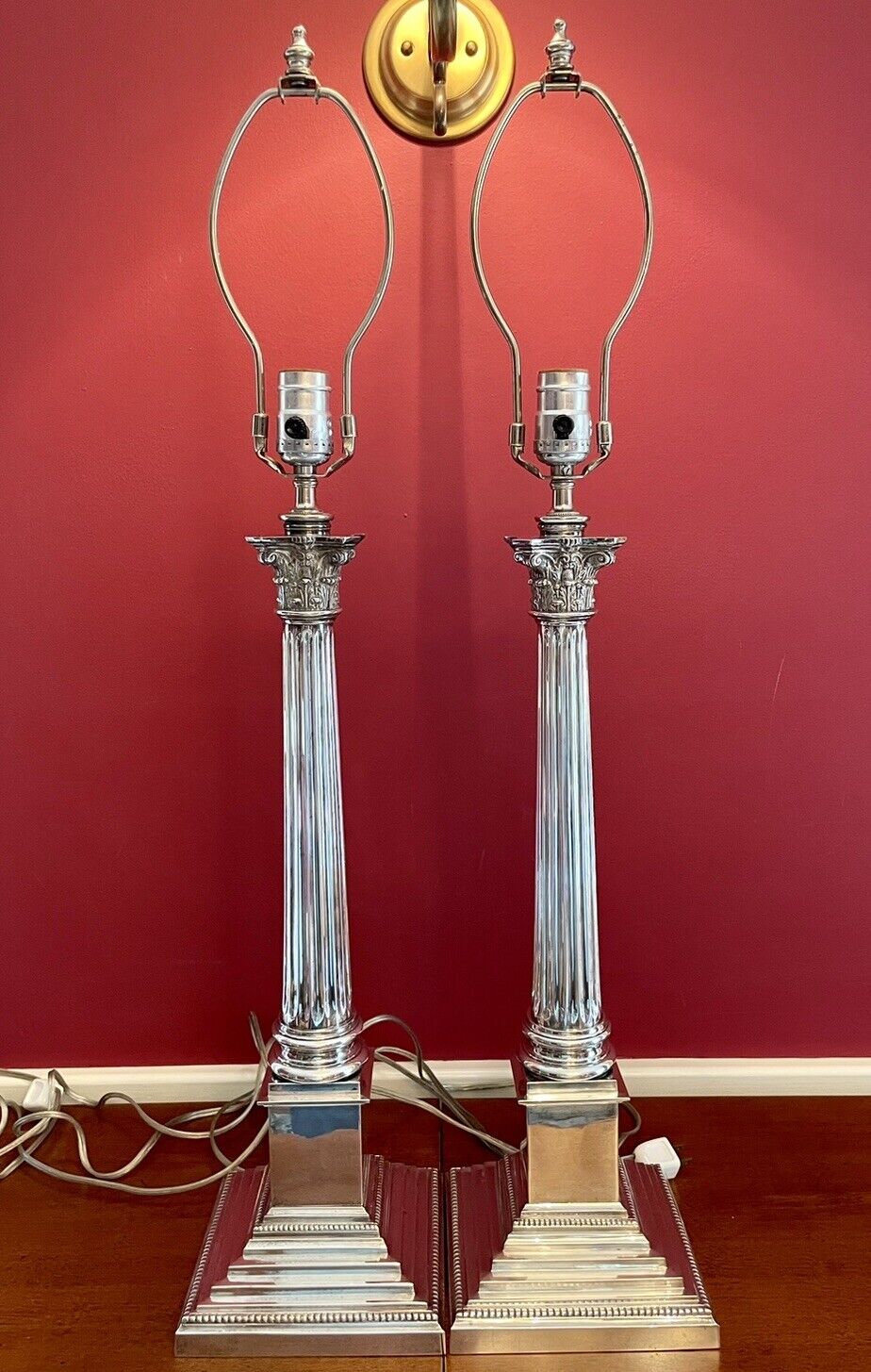 Silver Plated Corinthian Column Lamps (sold as a pair) 30\