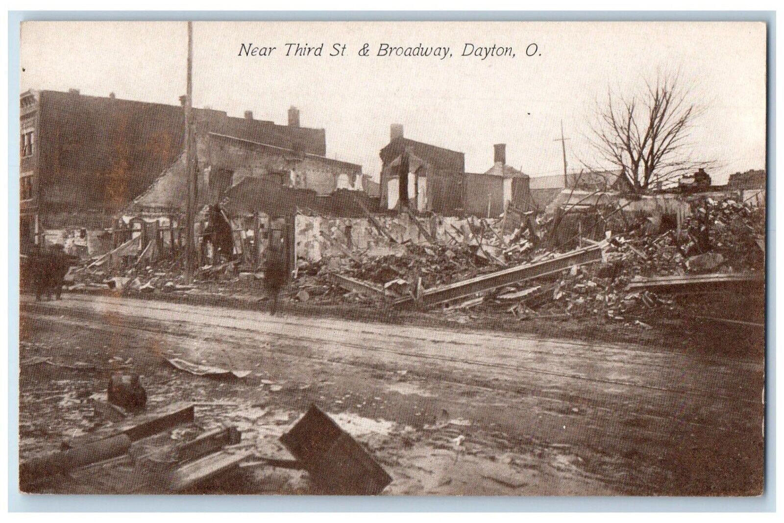c1910 Near Third St Broadway Destroyed Construction Dayton Ohio Vintage Postcard