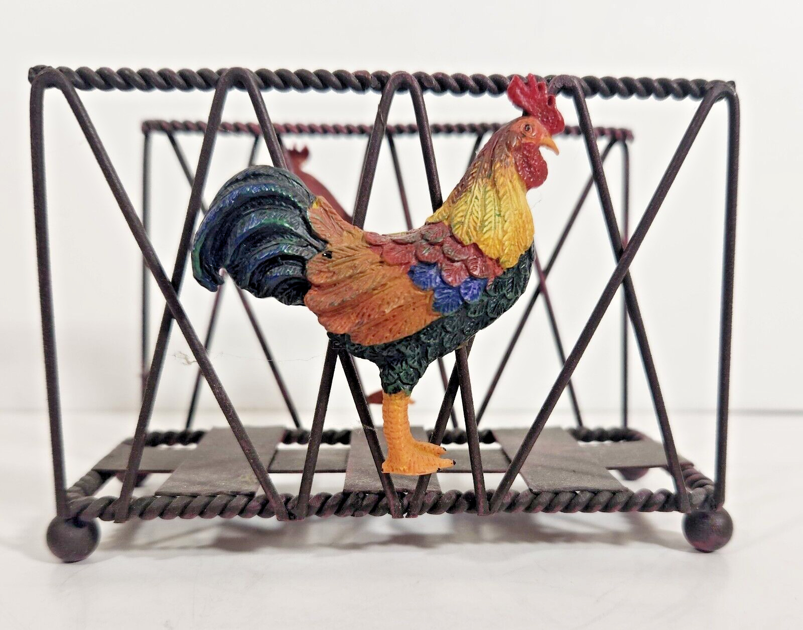 Colorful Rooster Metal Napkin Holder 5 x 3 1/2 x 3 1/2