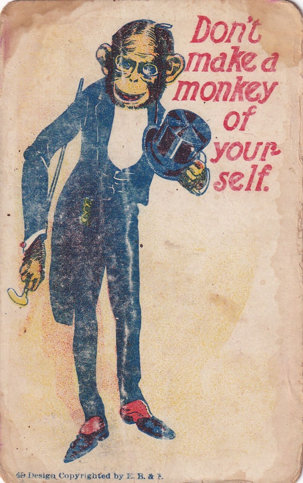 Monkey In Tuxedo Don\'t Make A Monkey Of Yourself Comic 1907 UDB Postcard C03