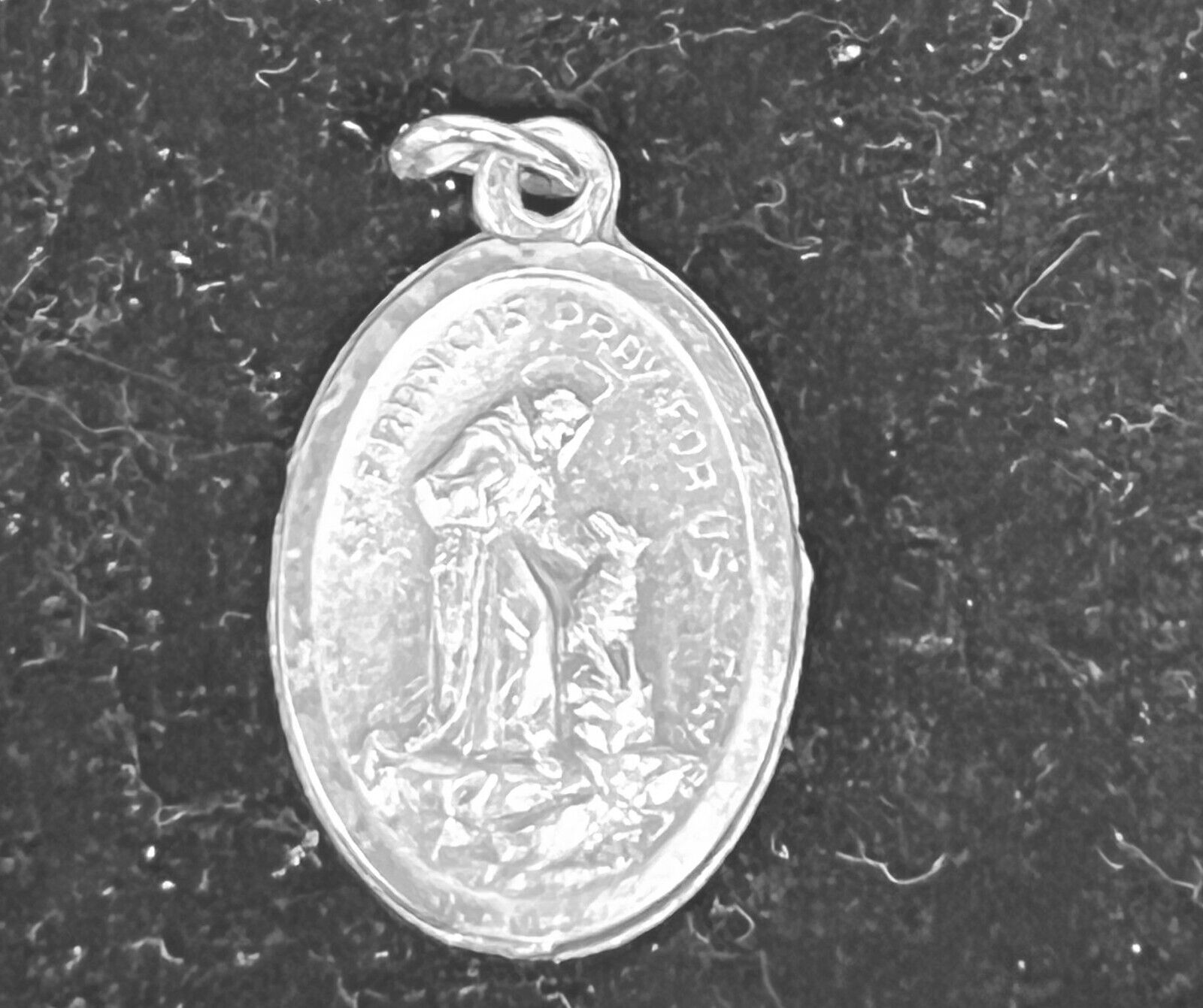Vintage Catholic Saint St Francis Pray For Us Silver Tone Charm Pendant Italy