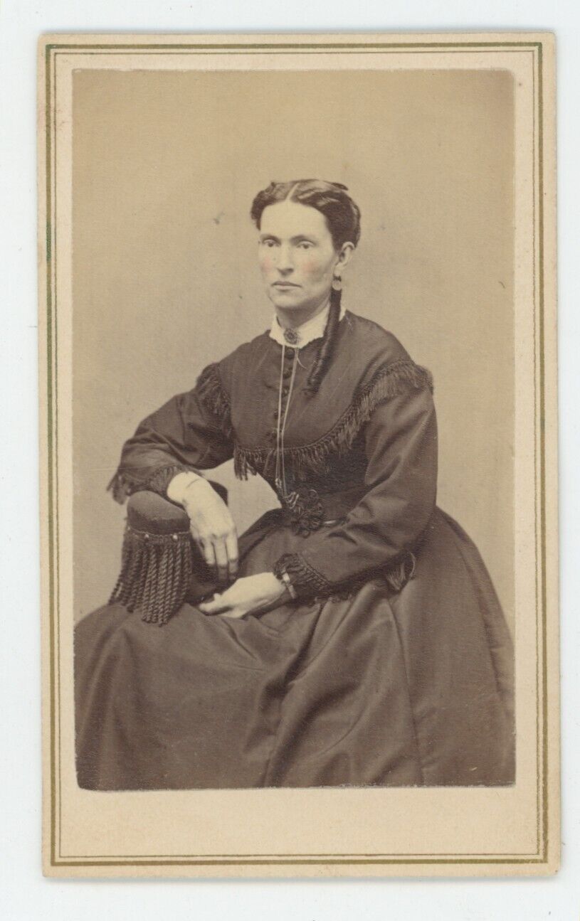 Antique Hand Tinted CDV Circa 1860s Beautiful Woman Victorian Dress Lowell, MA