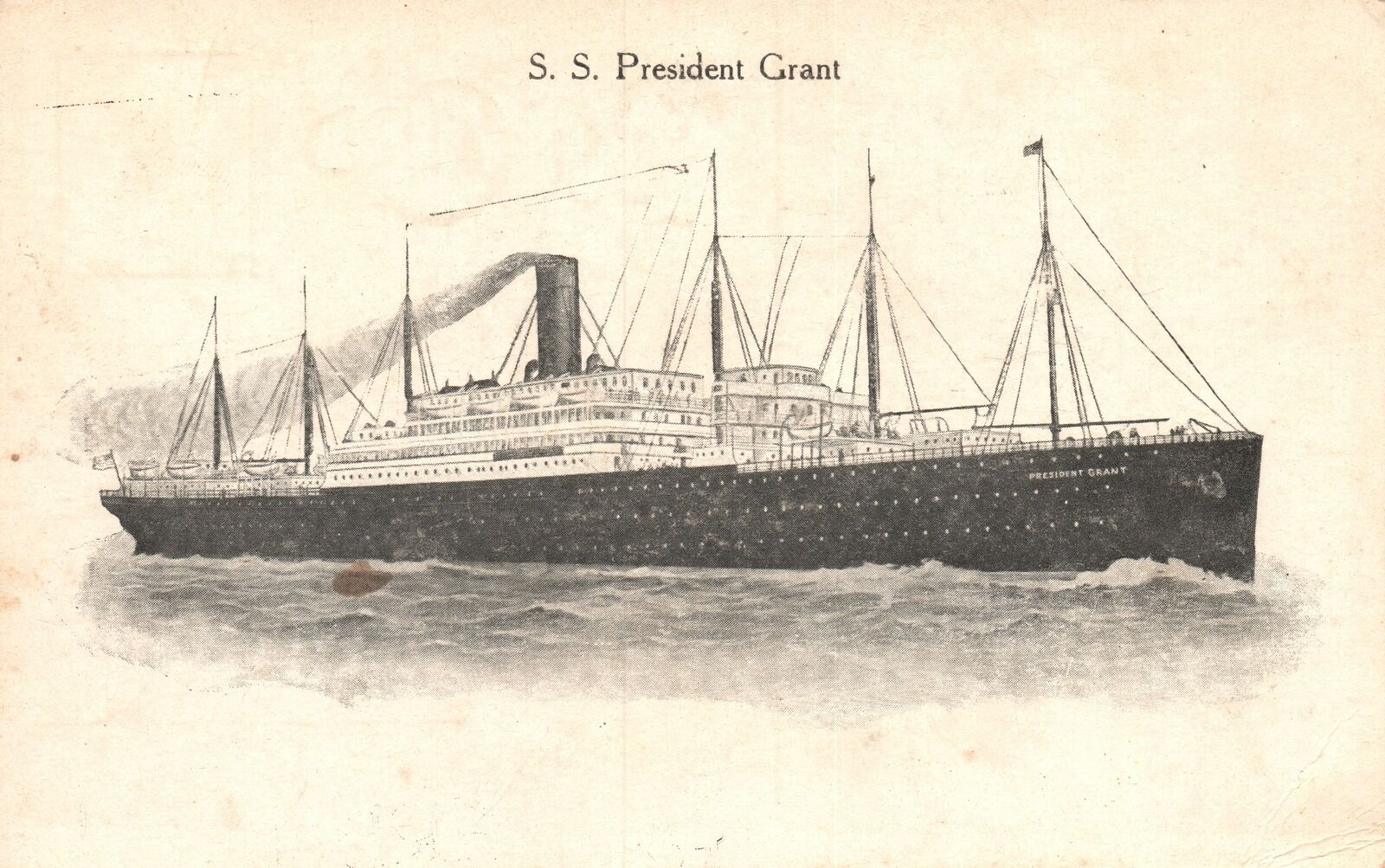 Vintage Postcard S.S. President Grant Ocean Steamboat Steamer Steamship