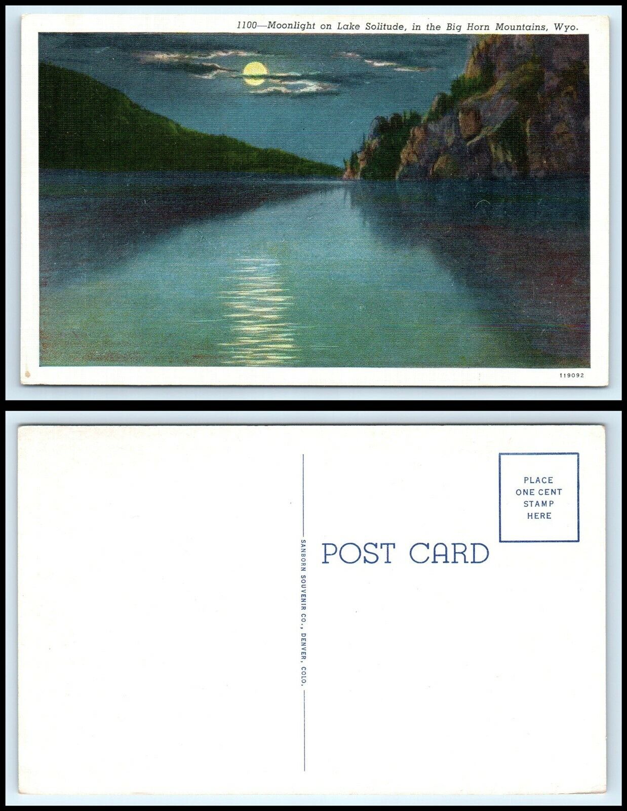 WYOMING Postcard - Lake Solitude At Moonlight / Night, Big Horn Mountains R26