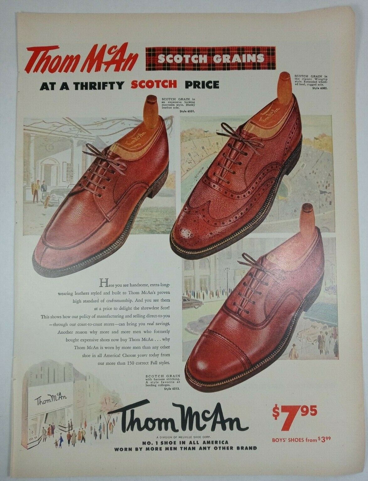 1950s Thom McAn #1 Shoe In America Scotch Grains Dress Vintage Print Ad 1951