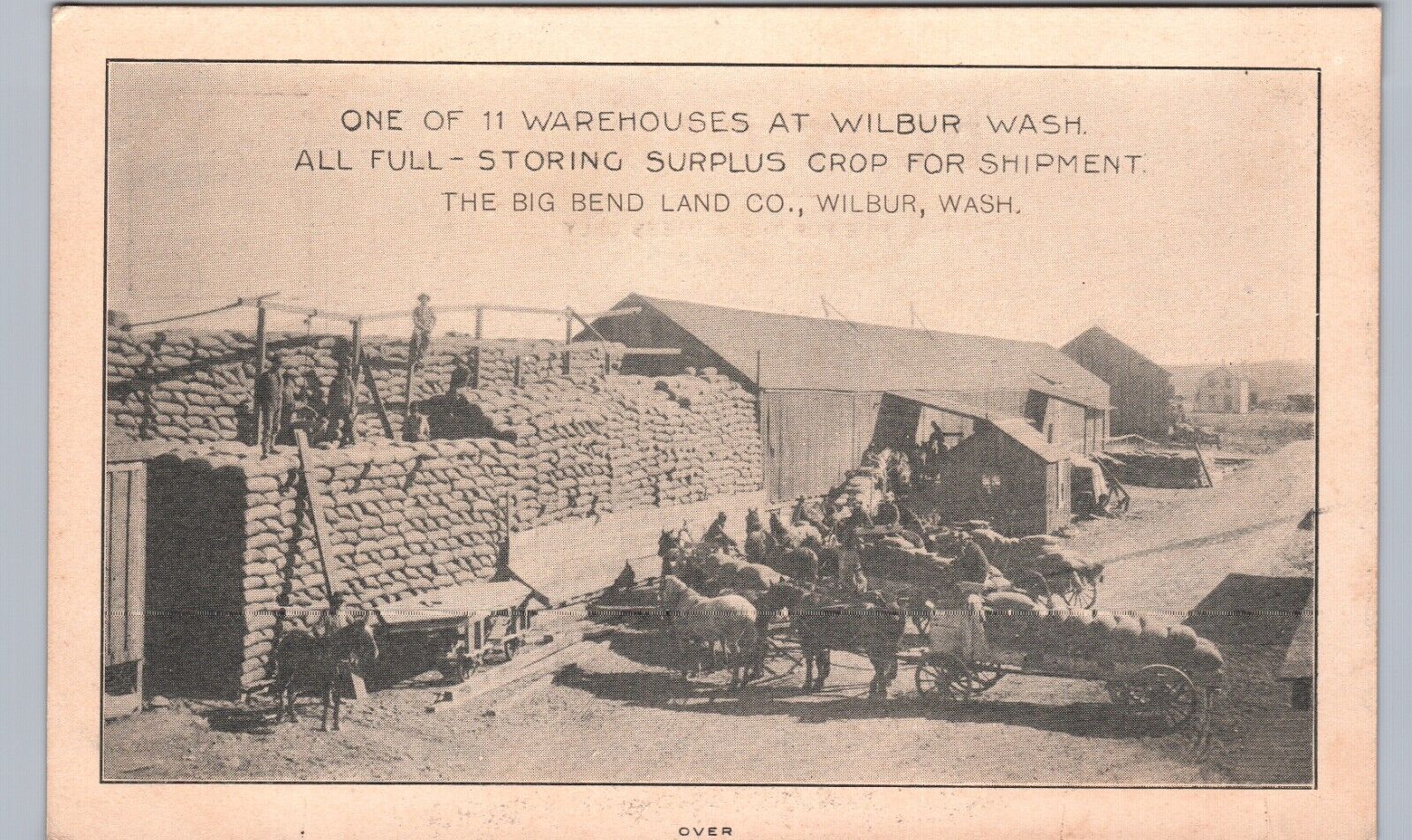 FARM CROP WAREHOUSE wilbur wa original antique postcard wagons