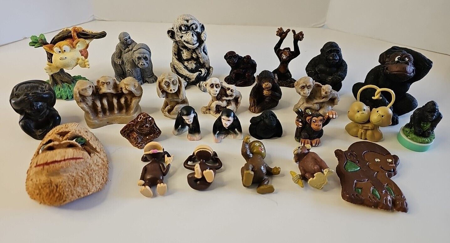 VTG Monkey Ape Gorilla Mini Minature Figurine Figure Lot Of 26 Mixed Materials