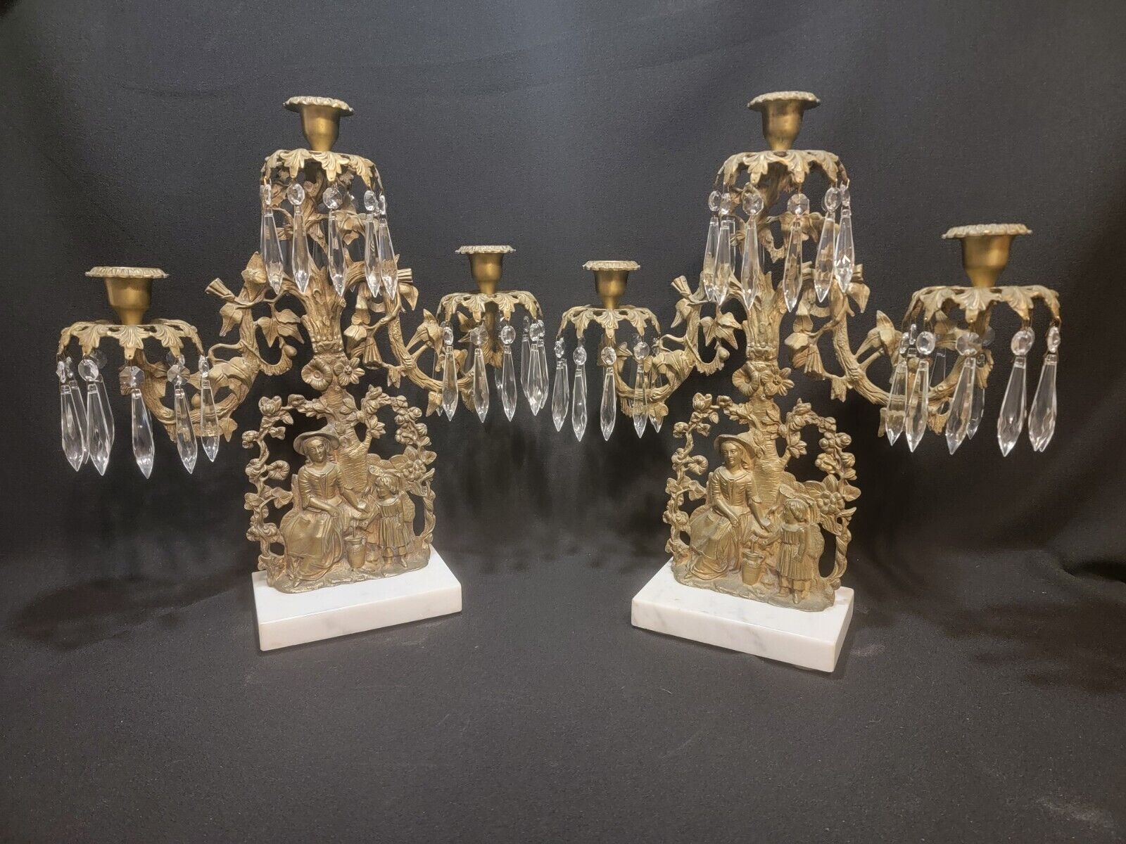 Antique Victorian Girandole Candelabra Pair, Antique Italian Brass Girandole Set