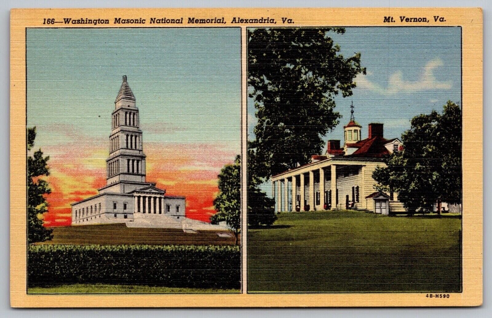 Washington Masonic National Memorial Alexandria Virginia Mount Vernon Postcard