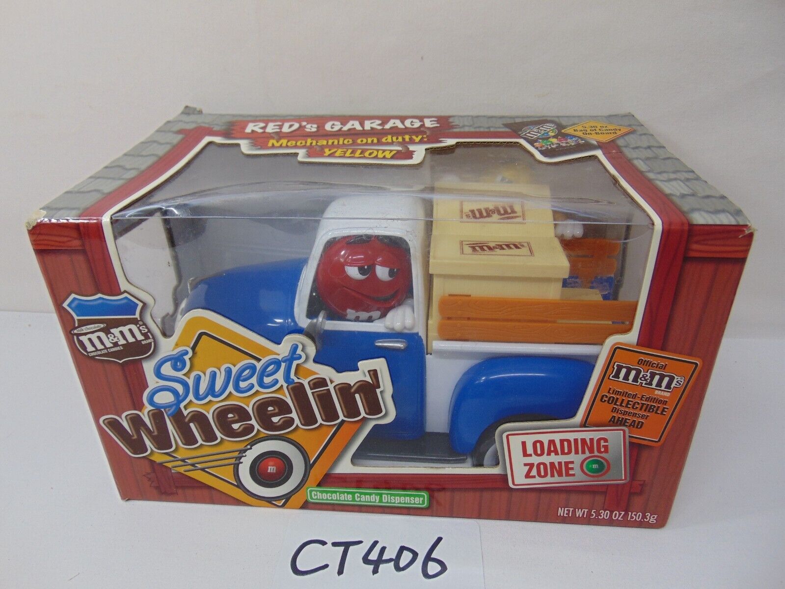 M&M\'s MM New Sweet Wheelin\' Red\'s Garage Blue Pickup Candy Dispenser M & M