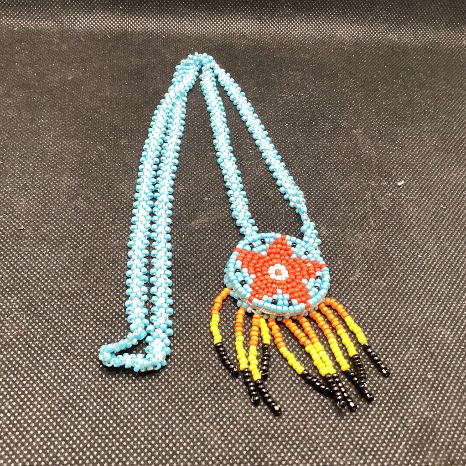 Vintage Native American Indian - Star Shaped Beaded Leather Neckless
