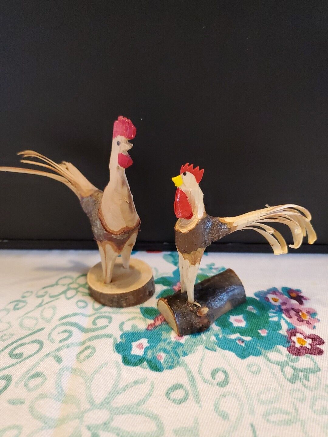Folk Art Hand Carved Widdling Stick Rooster And Adoring Hen Signed Harry Pearl 