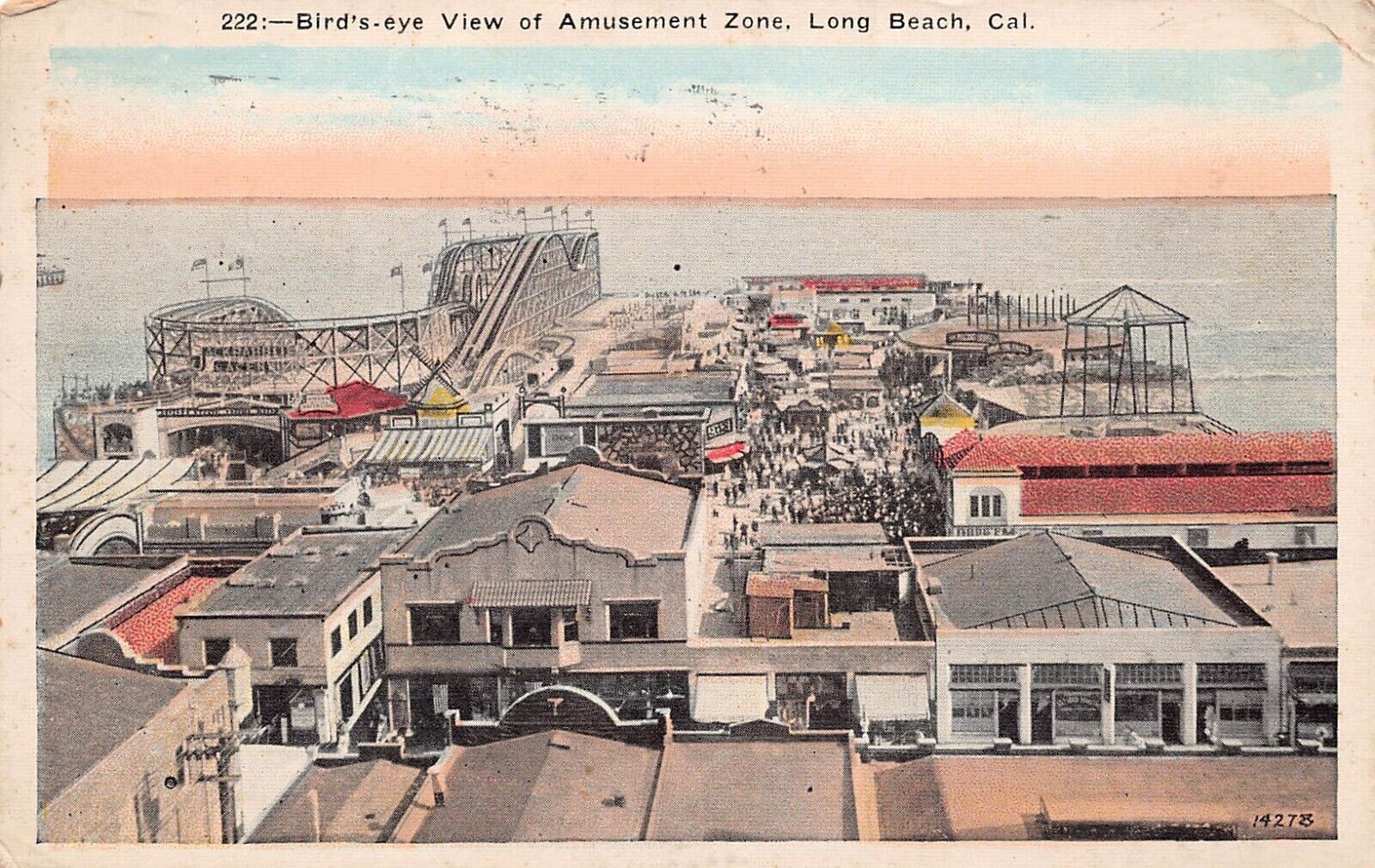 Long Beach CA The Pike Amusement Park Zone Aerial Carousel Ride Vtg Postcard D45