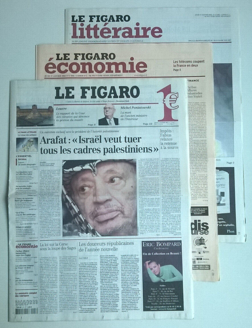 LE FIGARO N°17 866 of 17/01/2002 - THE DEATH OF MICHEL PONIATOWSKI/ Entr. Arafat