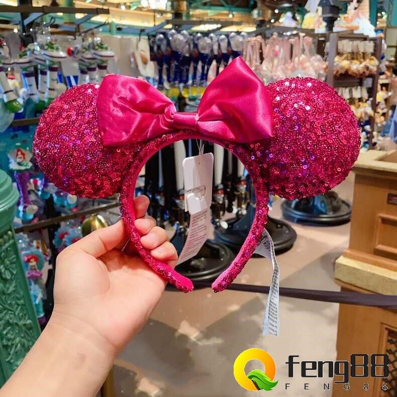 Disney Parks Magenta Hot Pink Sequin Minnie Bow Ears Headband New