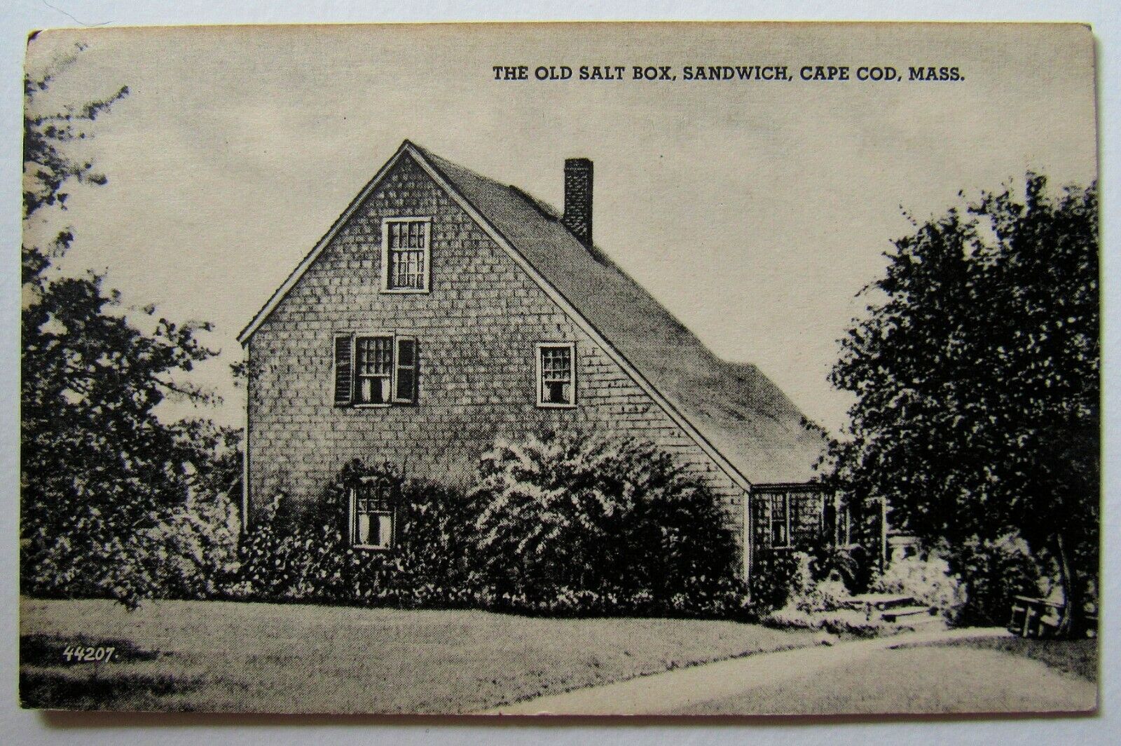 Cape Cod Sandwich Shawme Lake Old Salt Box House Postcard 1943 Mass.