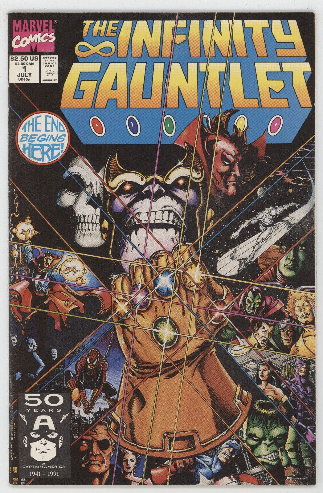 Infinity Gauntlet 1 Marvel 1991 NM- Thanos Silver Surfer Avengers Hulk