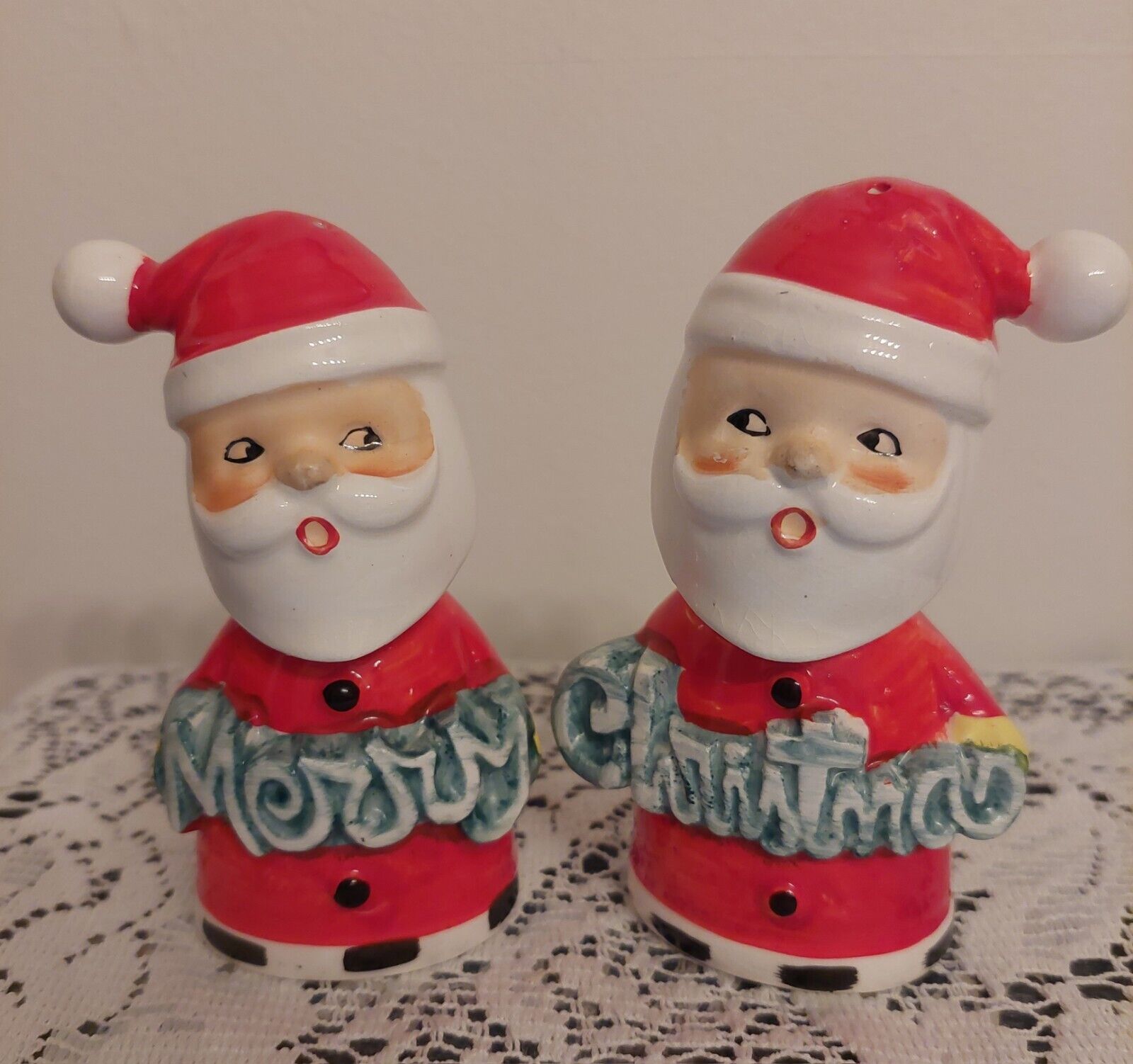 MCM 1960s VTG Salt Pepper Shakers Santa Claus Merry Christmas Holly
