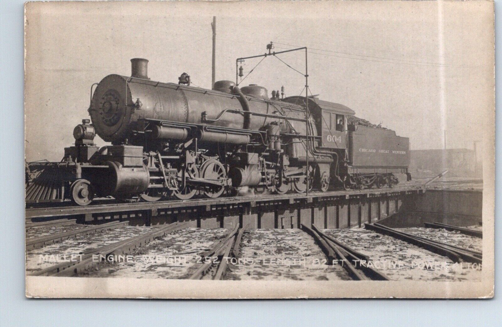 RPPC Real Photo Postcard Iowa Olwein Round House Locomotive 604 CGW Railroad