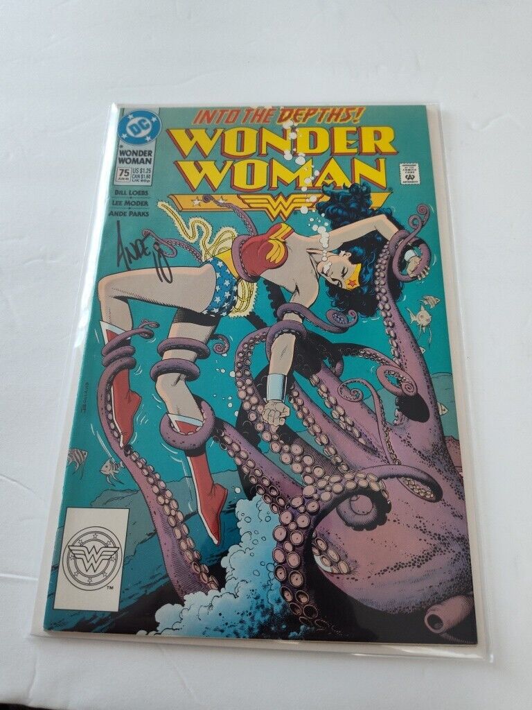 INTO THE DEPTHS WONDER WOMAN #75 SIGNED BY ANDE PARKS NM