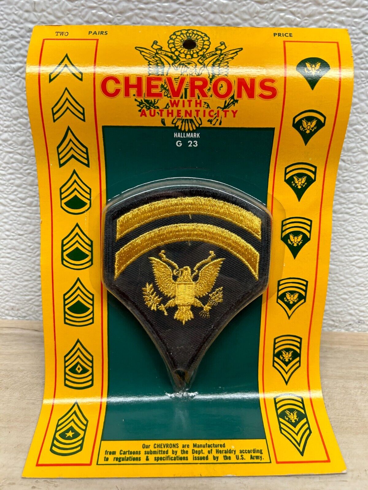 Vtg Vietnam Era US Army Specialist 1st Class 6 Rank Insignia Chevrons 2 Pairs