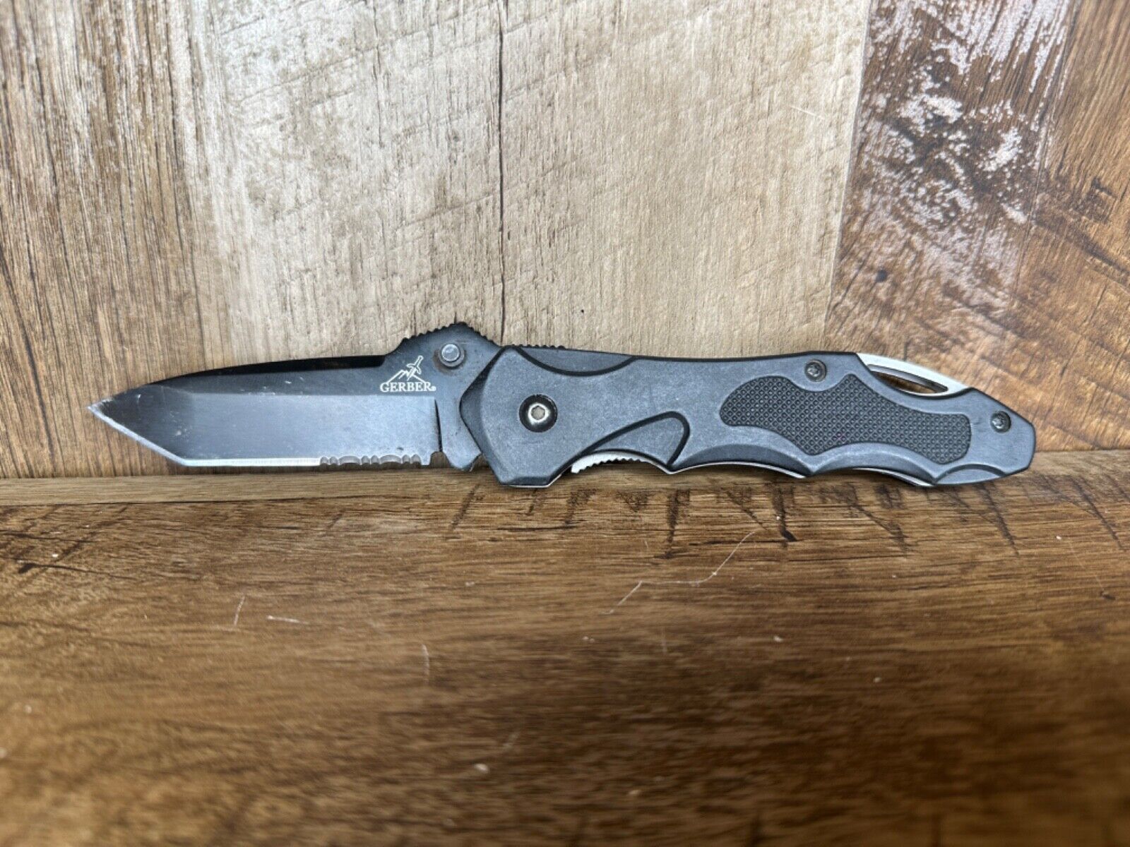 Rare Gerber Kiowa Tanto-Blade Linerlock Black Pocket Folding Knife - Used Cond.