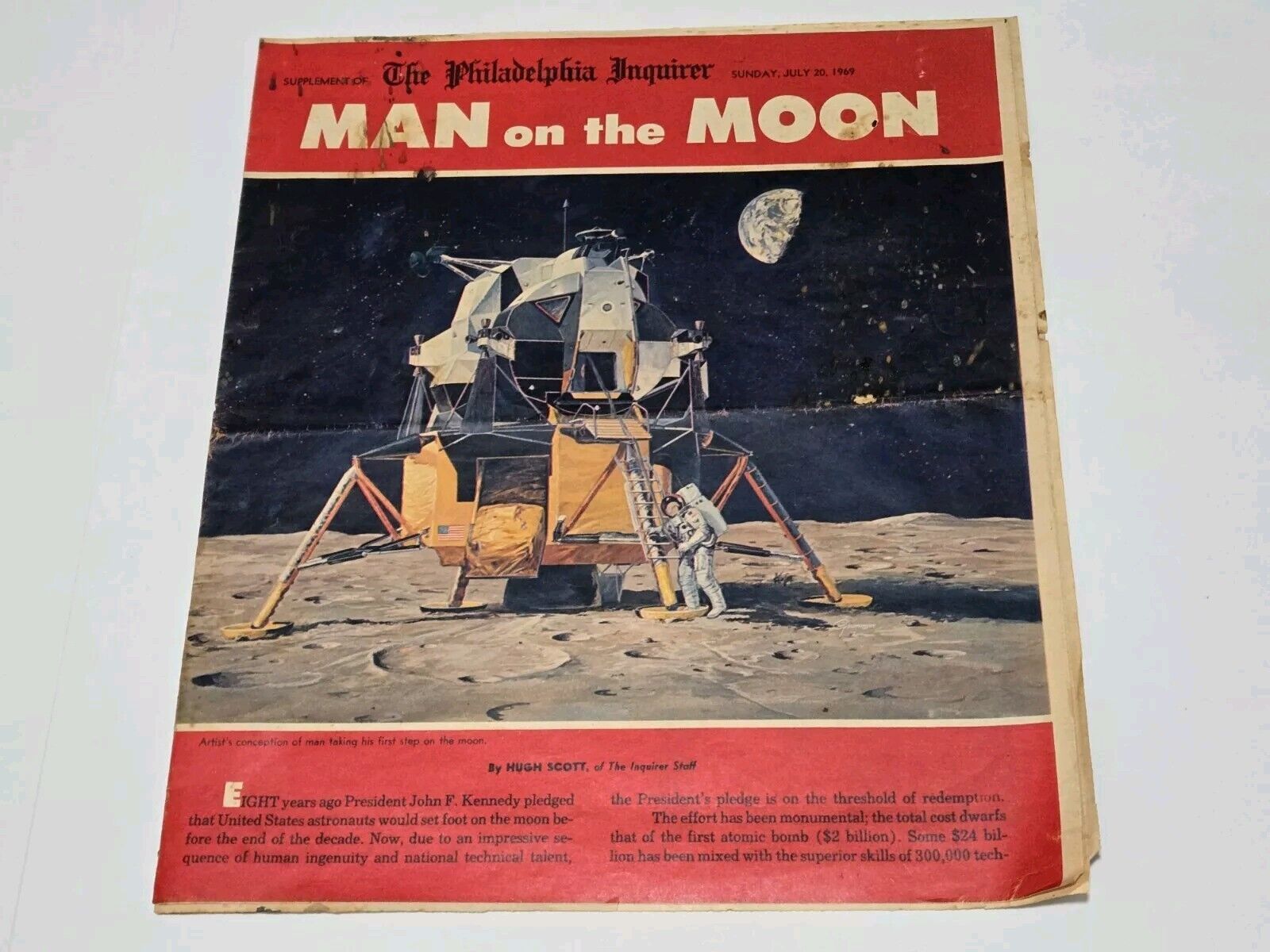 Vtg 1969 Man on the Moon Philadelphia Inquirer July 20 1969 History NASA Space