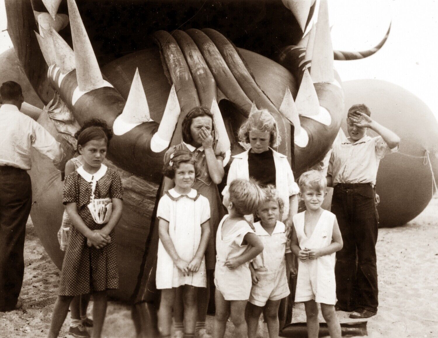 1937 Kids with Nantucket Sea Serpent, MA Vintage Photograph 8.5\