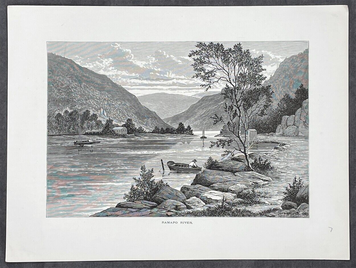 1874 Picturesque America Antique Print of the Ramapo River New York & New Jersey