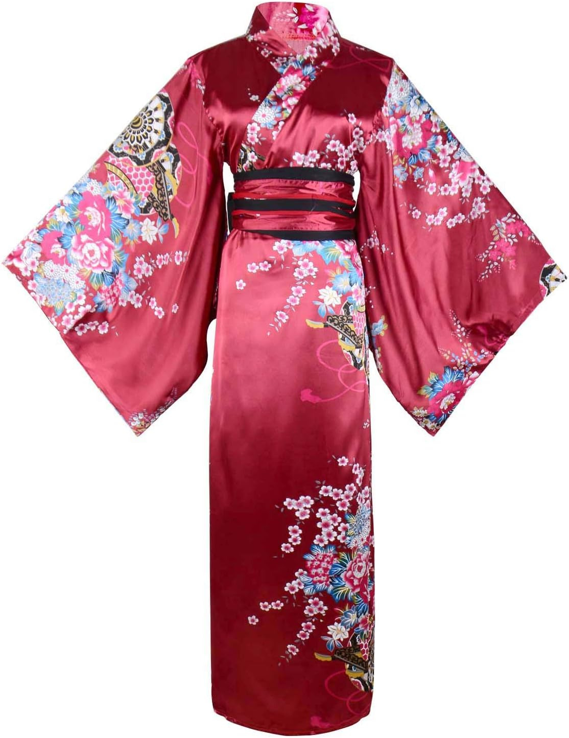 Women\'S Floral Print Traditional Japanese Kimono Goldfish Obi Belt Blossom 
