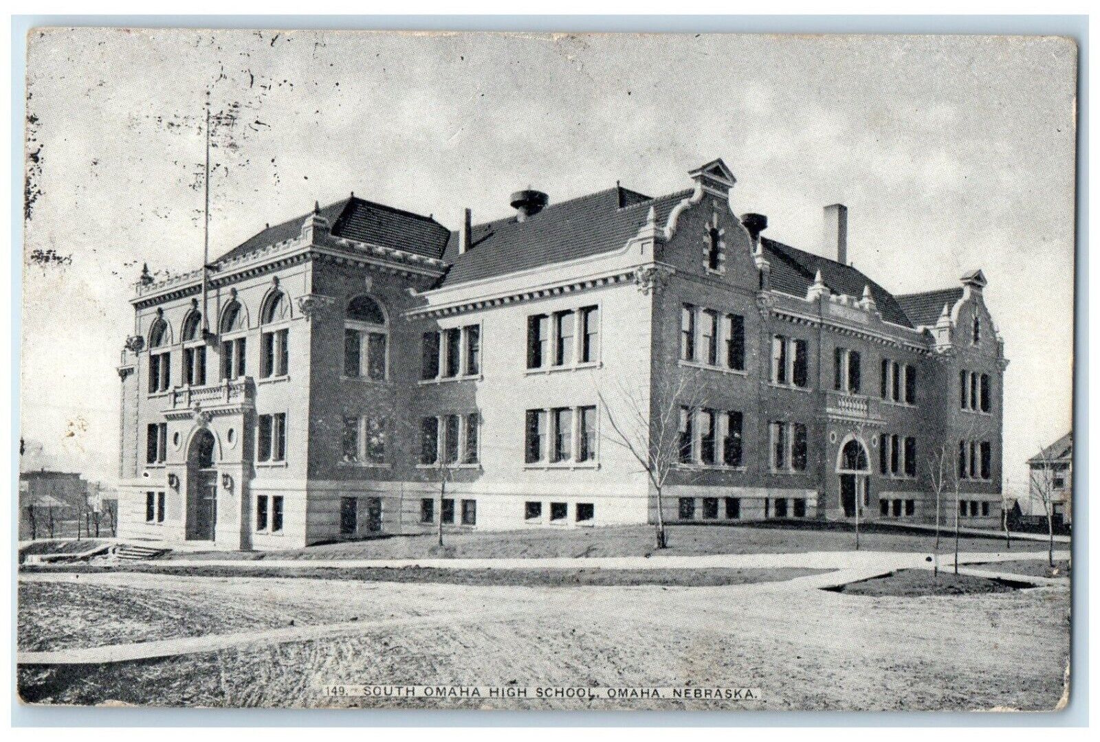 1909 South Omaha High School Building Campus Omaha Nebraska NE Antique Postcard