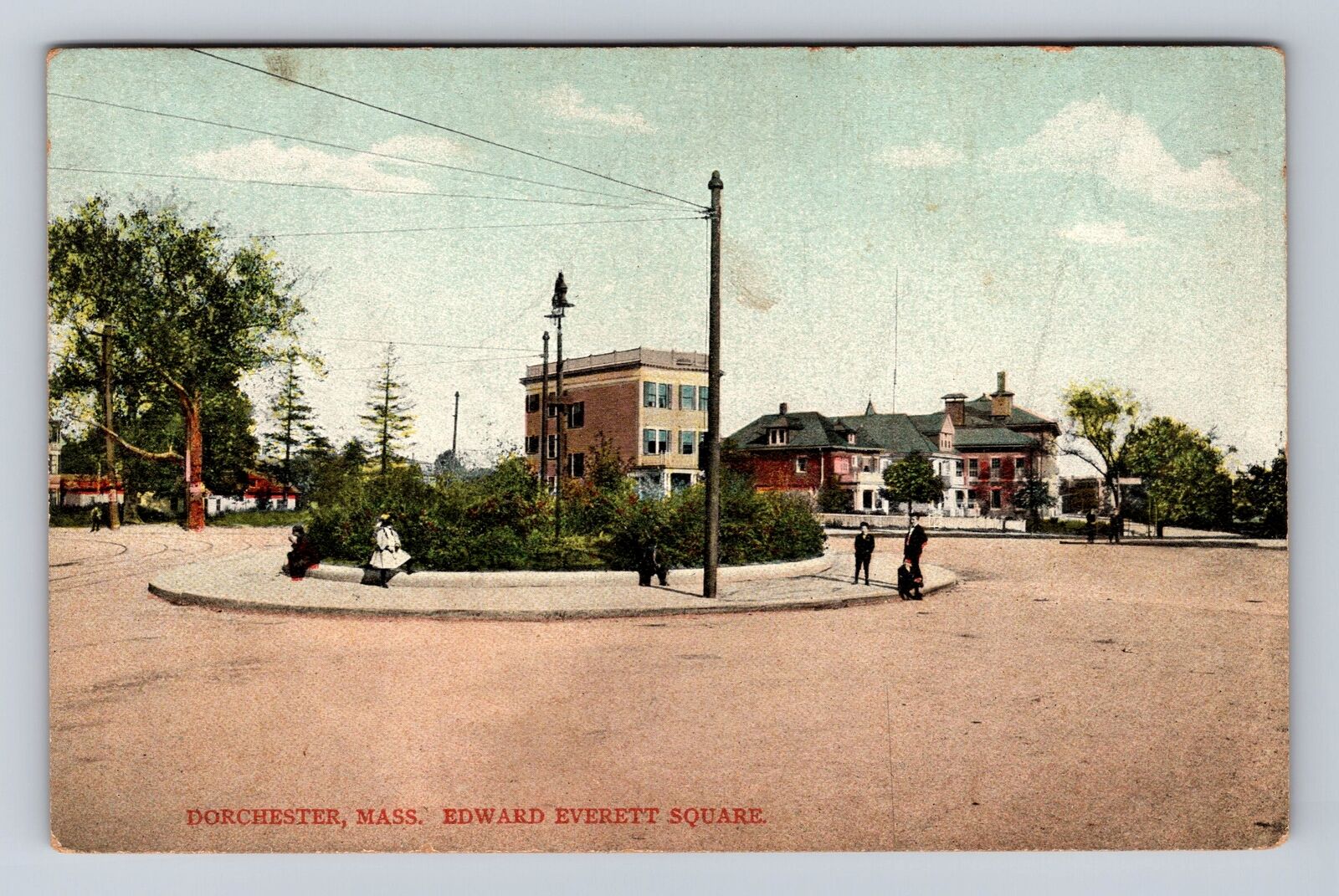Dorchester MA-Massachusetts, Edward Everett Square, Antique, Vintage Postcard