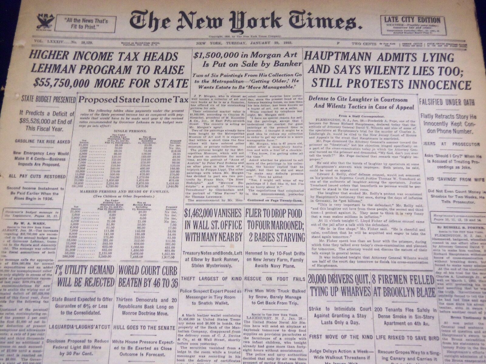 1935 JAN 29 NEW YORK TIMES - HAUPTMANN ADMITS LYING, SAYS WILENTZ LIES - NT 1948