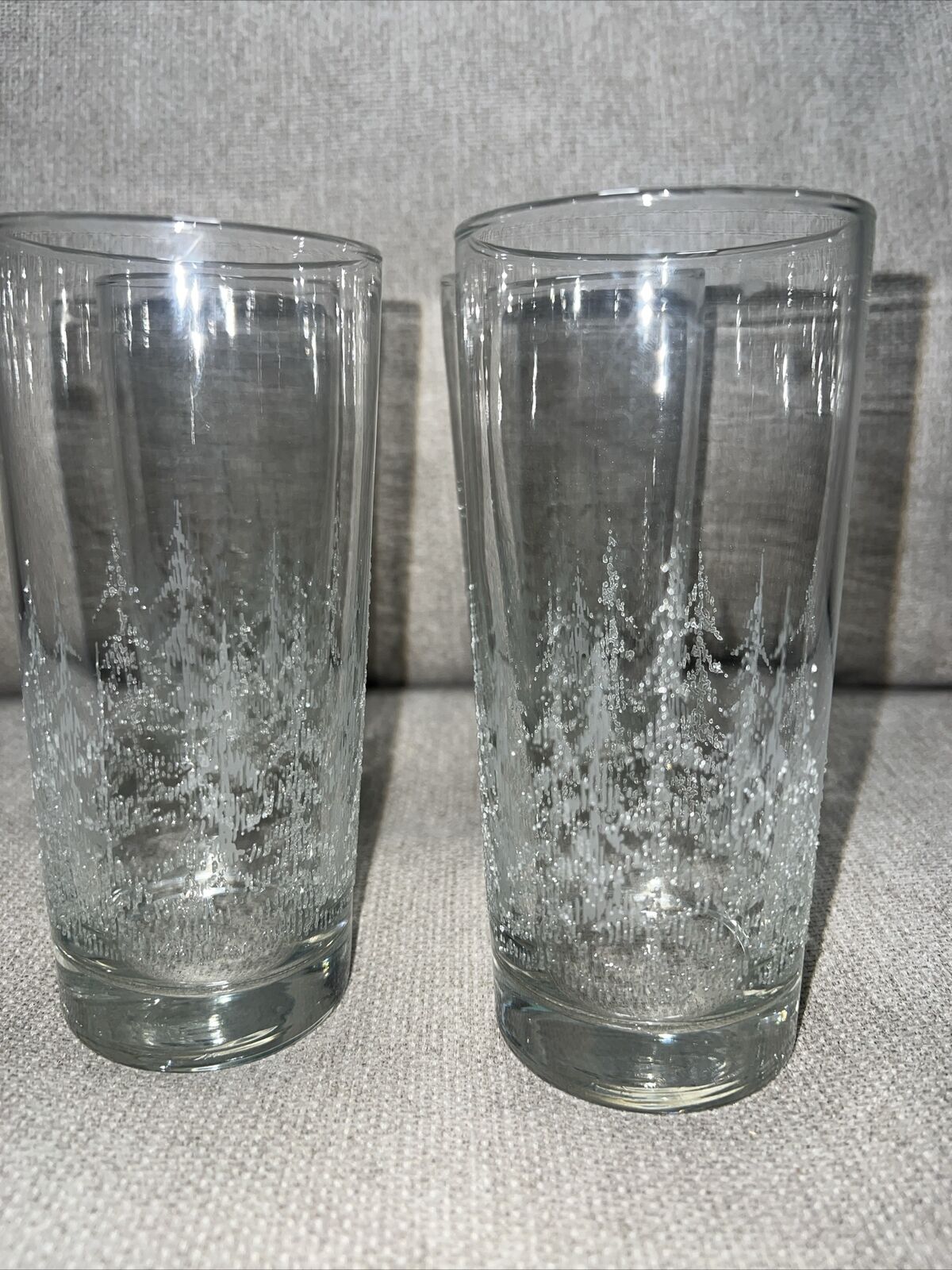 Libbey's Drinking Glasses Frosted Pine Trees Set Lot 4 High Ball Christmas Vtg