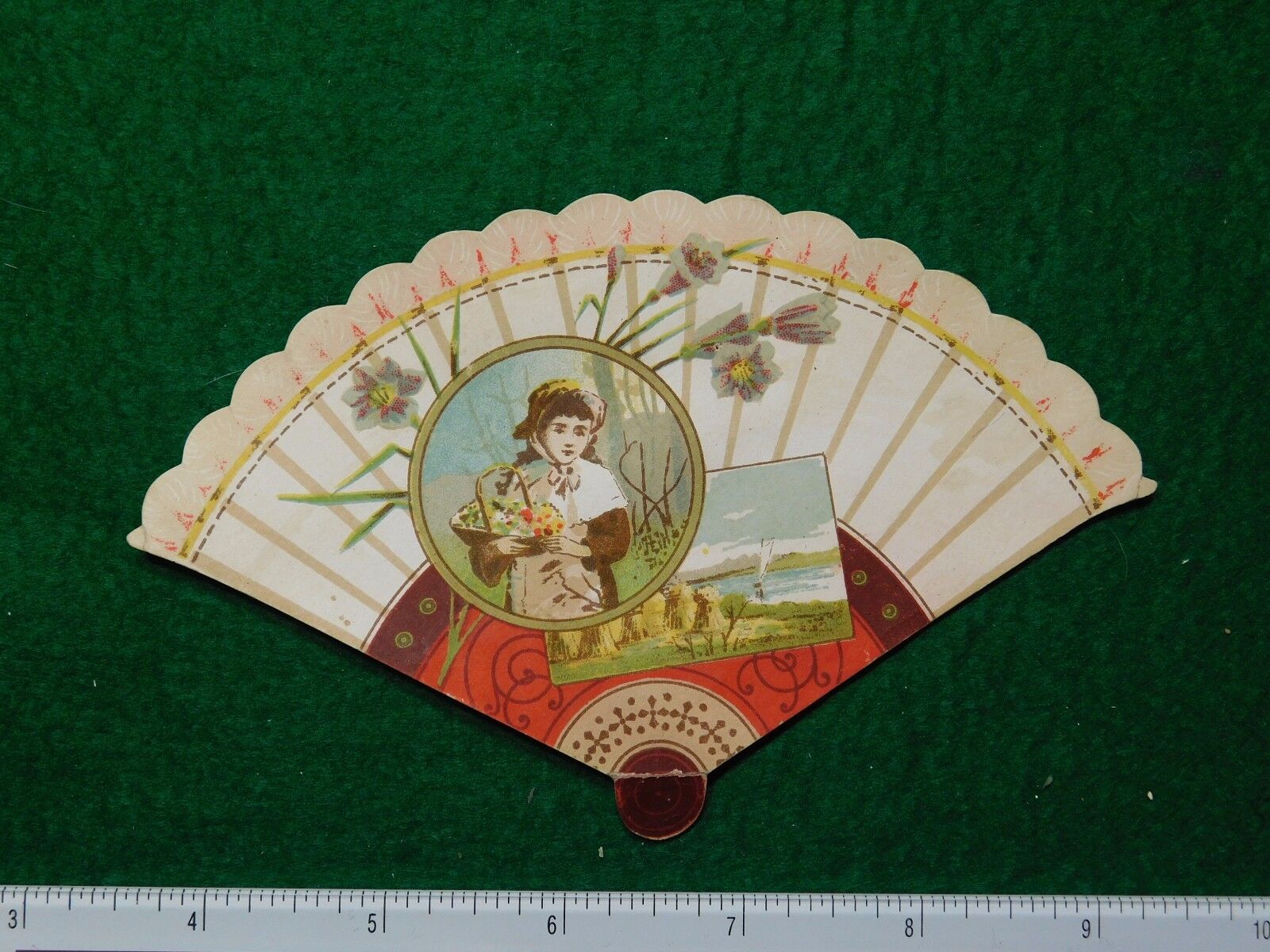 1870s-80s J A Tozier\'s Druggist Bookseller Die Cut Fan Victorian Trade Card F30