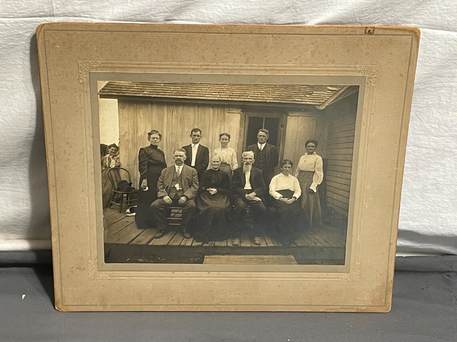 11x14 1800s 19th Century FAMILY PHOTOGRAPH Photo-Bomber too Missouri Farm House