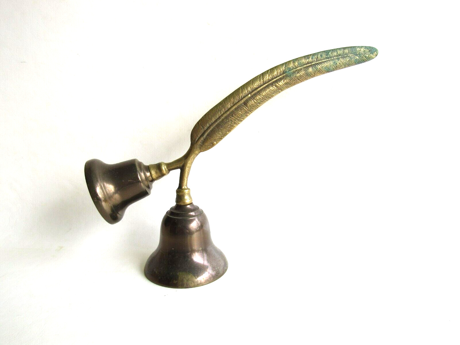 Vintage GOEBEL\'S Brass Bells, with Brass Feather Handle. Made in England.