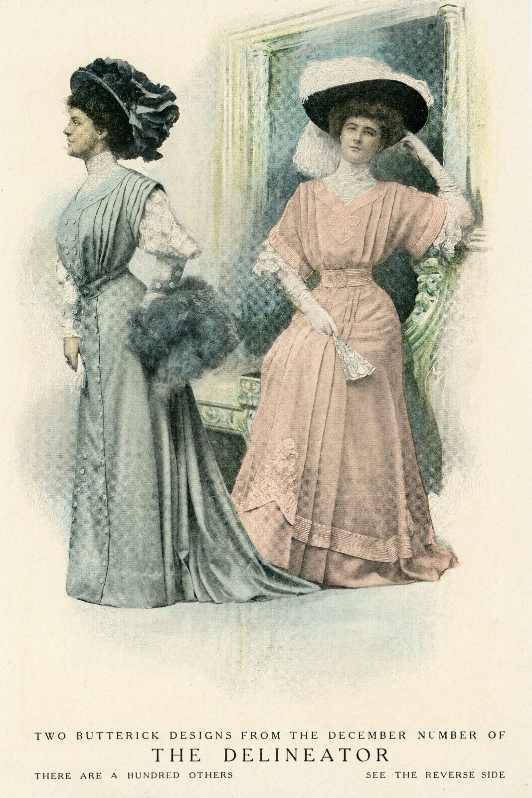 c. 1906 Original Victorian Women\'s Clothing Page. Butterick Designs In Color.