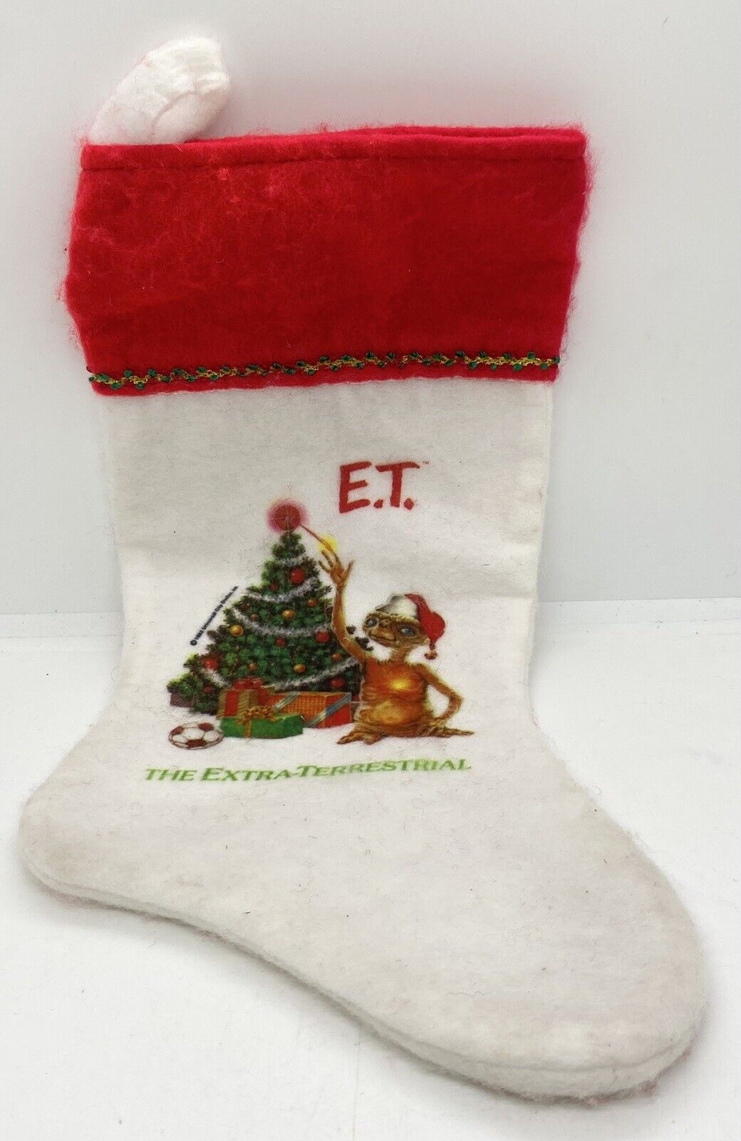 Vintage 80s Retro E.T. Christmas Stocking 1982 Universal White Felt Made USA