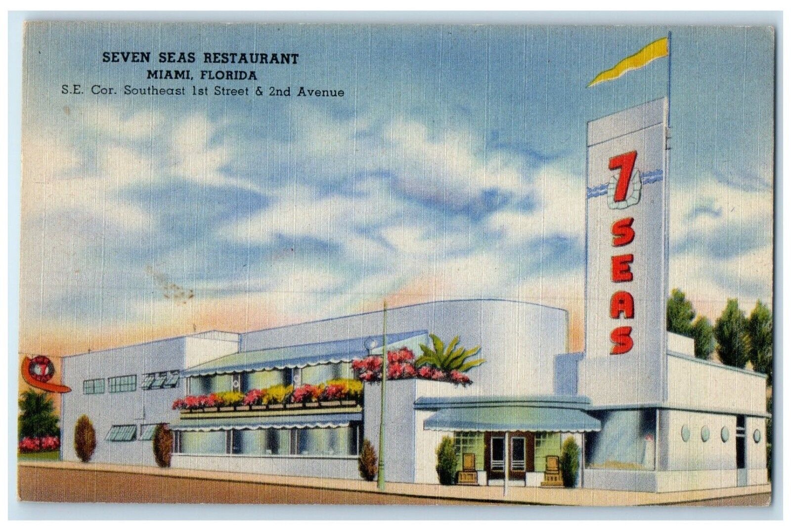 1947 Seven Seas Restaurant Roadside Miami Florida FL Posted Vintage Postcard