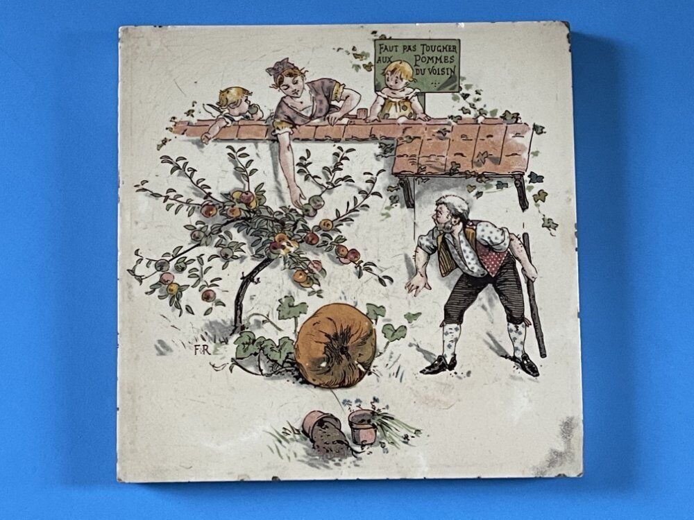 Sarreguemines French Faience Ceramic Story Tile Froment Richard RARE Antique