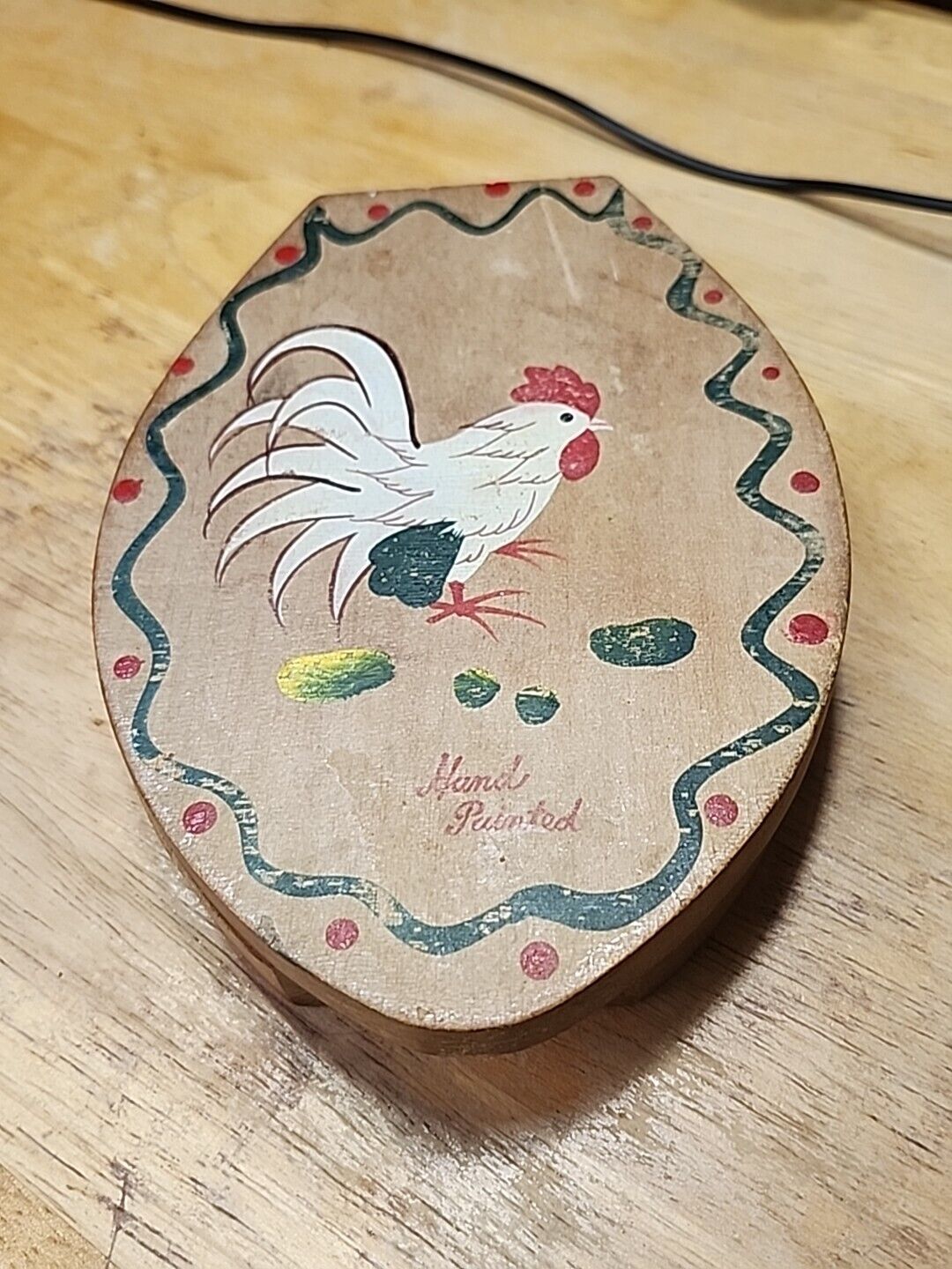 Vintage Wooden Rooster Hamburger Press Woodpecker Woodware Hand Painted Japan