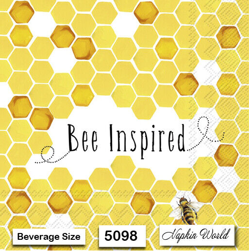 (5098) TWO Paper BEVERAGE / COCKTAIL Decoupage Art Craft Napkins  HONEYCOMB BEE
