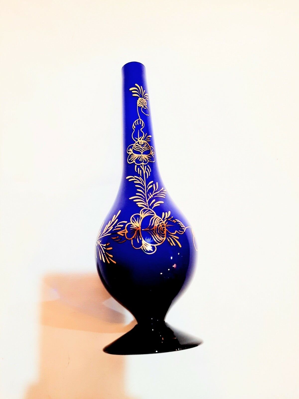 Sadece Elde Yikayiniz Vase Cobalt Blue With Gold Trim Turkey Signed Cased Glass