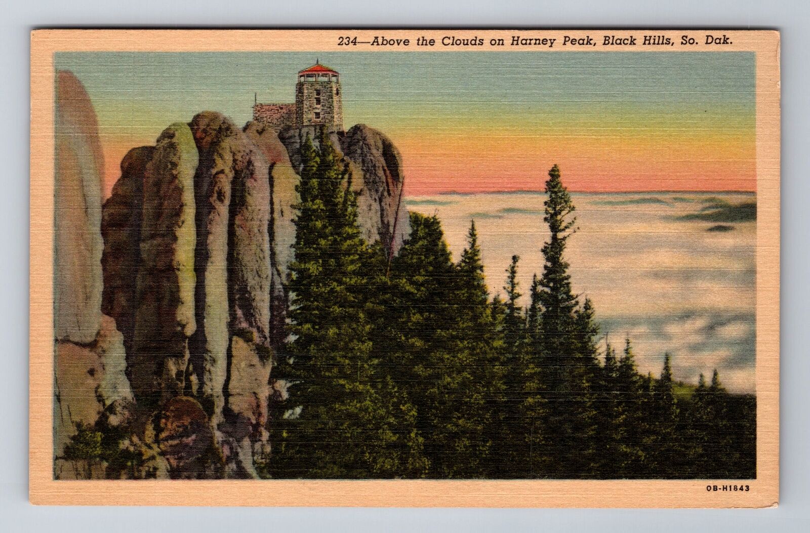 Black Hills SD-South Dakota, Above Clouds on Harney Peak, Vintage Postcard