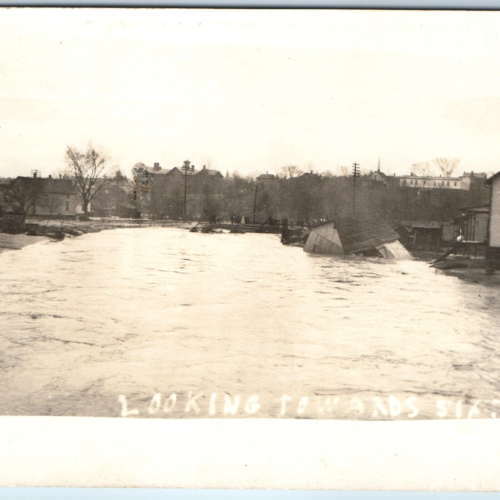 c1910s Unknown Flooded Town RPPC Towards 6th St Real Photo Disaster Postcard A95