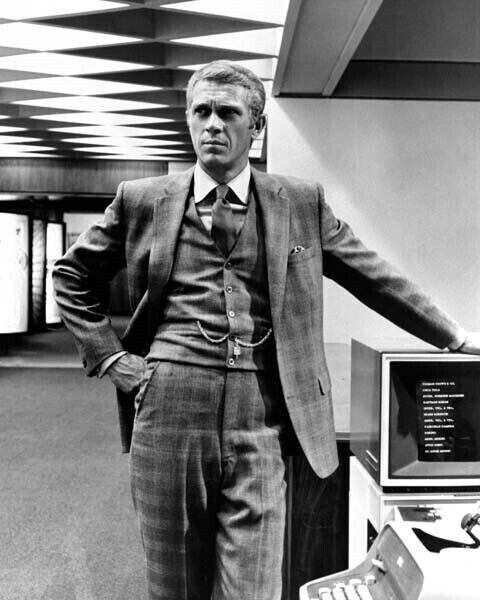 Steve McQueen in three piece suit Thomas Crown Affair by computer 4x6 photo